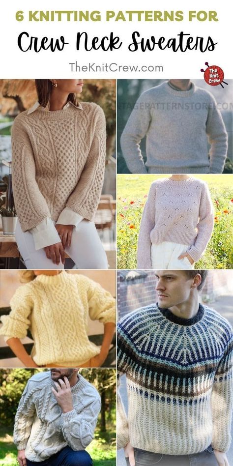 Trendy Knit Sweaters, Easy Knitting Patterns Free, Crew Neck Sweaters, Sweater Patterns, Aran Sweater, Beautiful Sweater, Fair Isle Sweater, Crew Neck Jumper, Sweater Knitting Patterns