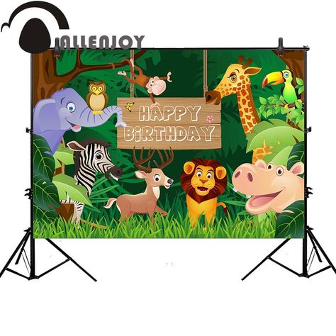 Backdrop Jungle Theme, Jungle Cartoon, Photo Backdrop Birthday, Birthday Photo Background, Forest Cartoon, Cartoon Leaf, Birthday Party Desserts, Jungle Safari Party, Banner Photo