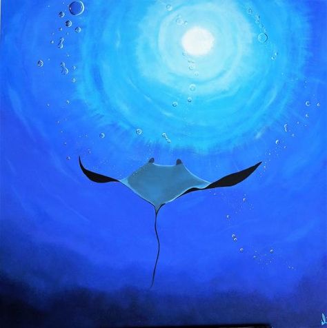 Stingray Painting Acrylic, Stingray Art, Ocean Pfp, Manta Ray Art, Ocean Photos, Ocean Day, Sky Sea, Sea Painting, Oceans Of The World