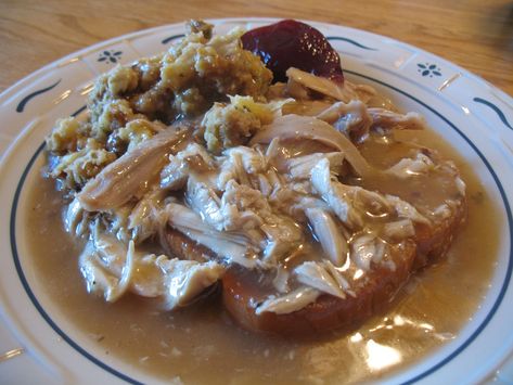 Turkey Manhattan, Ground Turkey Cabbage, Open Face Turkey Sandwich, Open Faced Sandwich Recipes, Open Face Sandwich, Turkey Cabbage, Hot Turkey Sandwiches, Manhattan Recipe, Open Faced Sandwich