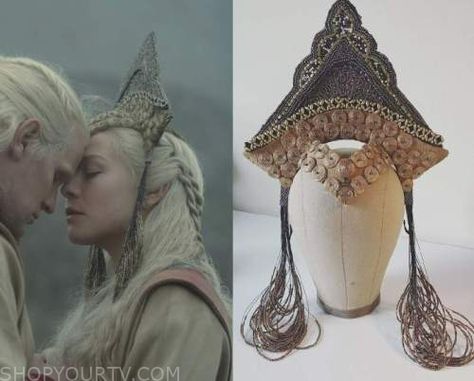 Rhaenyra Headpiece, House Of Dragon Fashion, House Of The Dragon Costume Design, House Of The Dragon Clothes, House Of The Dragon Jewelry, Rhaenyra Targaryen Season 2, House Of The Dragon Costume, Dragon Clothes, Fantasy Tv Series