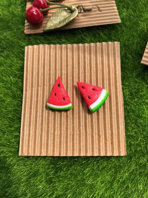 Foam Earrings, Clay Watermelon, Watermelon Earrings, Foam Clay, Mini Clay, Baked Clay, Diy Air Dry Clay, Watermelon Birthday, Baking Clay