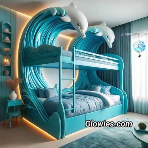 Dolphin Bedroom, Bedrooms For Kids, Bunk Beds Kids, Paper Lamps, Monique Lula, Beds Kids, Dream Bedroom Inspiration, Beach Room, Azure Blue