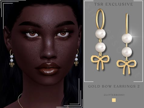 The Sims Resource - Gold Bow Earrings 2 Bow With Pearls, Emerald Diamond Earrings, Pearls Earrings, Heart Hoop Earrings, Sims 4 Cas, Kids Earrings, Sims 4 Cc Finds, Sims 4 Clothing, Bow Earrings