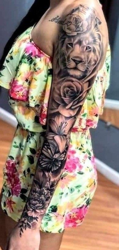 Cheetah Tattoo For Women Sleeve, Full Sleeve Tattoos Women, Simple Tattoos For Girls, Small Tattoos For Girls, Arm Tattoos Black, Warrior Tattoo Sleeve, Spinal Tattoo, Around Arm Tattoo, Arm Sleeve Tattoos For Women