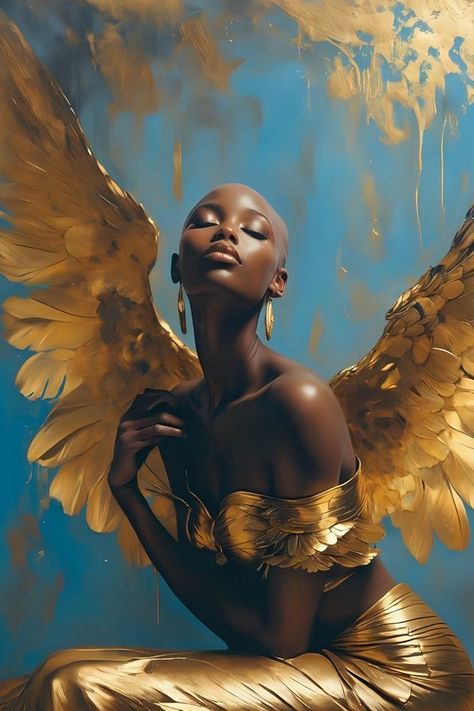 Black Women Art Goddesses, Black Angel Art, Black Queen Art, Black Fairy, Black Angel, Printable Home Decor, Abstract Woman, Black Queens, Black Inspiration