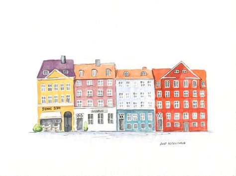 Copenhagen  illustration Anna Moskvicheva Copenhagen Drawing, Copenhagen Illustration, Tivoli Gardens Copenhagen, Tivoli Copenhagen, Copenhagen Aesthetic, Tivoli Gardens, Building Drawing, Watercolor Plants, Bullet Journal Design Ideas