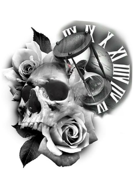 Timer Tattoo, Arte Trash Polka, Tattoo Skulls, Egg Timer, Cool Arm Tattoos, Clock Tattoo, Trash Polka, Skull Tattoo Design, Skull Artwork