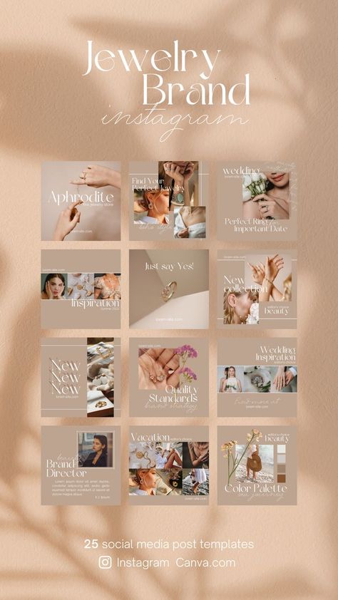 Social Media For Jewelry, Jewellery Brand Social Media, Jewelry Store Social Media, Instagram Template Jewelry, Ig Feed Ideas Layout Business Jewelry, Canva Jewelry Template, Permanent Jewelry Social Media, Jewelery Instagram Post Design, Jewelry Photo Editing