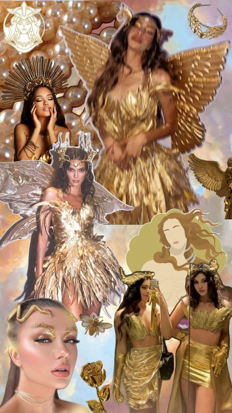 Halloween Goddess Idea 2024 Goddess Theme Party Outfit, Sun Goddess Aesthetic Outfit, Celestial Goddess Costume, Star Goddess Aesthetic, Sun Halloween Costume Women, Goddess Costume Aesthetic, Halloween Goddess Costume, Gold Goddess Aesthetic, Greek Goddess Costume Aesthetic