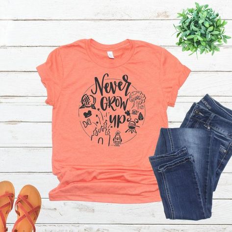 Never Grow Up Shirt. Peter Pan Shirt. Disney Shirt. DisneyWorld Shirt. Matching Family Shirts. Cute Adult Disney Shirts, Cute Disney Shirts, Peter Pan Shirt, Disney Shirts For Men, Pineapple Shirt, Diy Disney Shirts, Womens Disney Shirts, Disney World Shirts, Positive Shirt