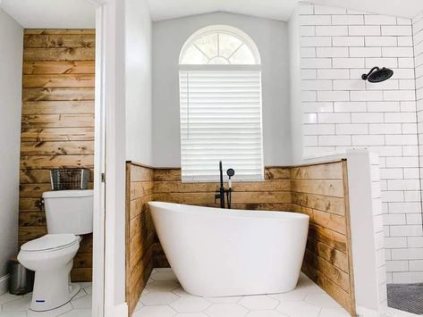 32 Tub Next to Shower Ideas for a Functional Bathroom Shiplap Tub Surround, Tub Next To Shower Ideas, Hexagon Tile Bathroom, White Subway Tile Shower, Mosaic Shower Tile, Half Wall Shower, Tile Shower Niche, Marble Shower Tile, White Tile Shower