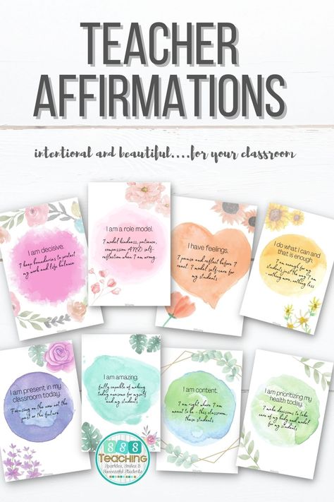 Teacher Affirmations can be a powerful self care strategy for educators. Positive teacher affirmations can help you ground yourself and reflect on your role. Many of these teacher affirmations can be applied to distance learning! Let's look at teacher affirmations - how to use them and what ... Positive Affirmation For Teachers, Teacher Affirmations Teaching, Printable Positive Affirmations For Teachers, Words Of Affirmation For Teachers, Teacher Positive Affirmations, Teacher Affirmations Encouragement, Positive Affirmation Activities, Teacher Positivity, Motivation For Teachers