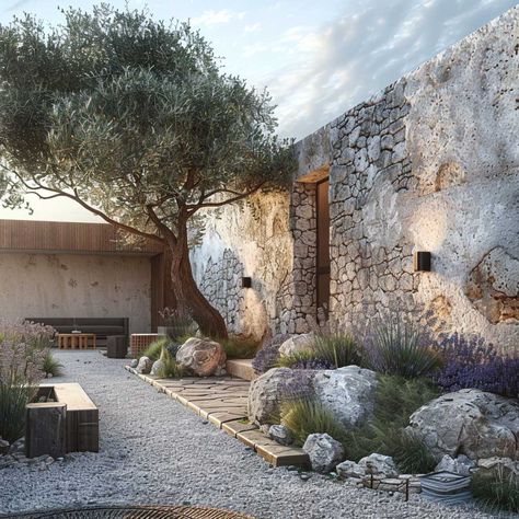 Mediterranean Yard, Compound Wall Designs, Modern Mediterranean Garden, Portugal House, Mediterranean Garden Design, Inspiring Lifestyle, Compound Wall Design, Tuscan Garden, Compound Wall