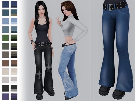 Sims 4 Cc Flare Jeans, Sims 4 Low Rise Jeans, Goth Pants, Plaid Set, Sims 1, Bottom Jeans, Sims 4 Clothing, Sims 4 Cc, Maxis Match