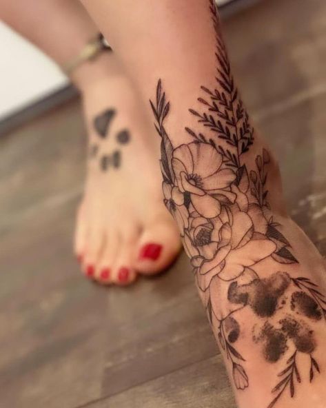 Floral Paw Print Tattoo, Floral Paw Print, Tattoo Cover-up, Cover Up Tattoos, Print Tattoos, Paw Print Tattoo, Paw Print, Tatting, Honey