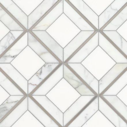 Thassos Marble and Statuario Stainless Steel Diamond Mosaic Building Hallway, Diamond Mosaic Tile, Thassos Marble, Flooring Pattern, Tile Options, Stove Backsplash, Diamond Mosaic, Marble Floor, Marble Mosaic