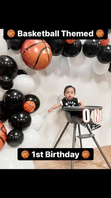 jenny duong nguyen 🥕 on Instagram: "Myles’ Basketball Themed 1st Birthday 🏀 #basketball #basketballtheme #basketballparty #littleballer #numberoneplayer #turningone #firstbirthday #firstbirthdayparty #oneyearbirthday #oneyearbaby" One Basketball Birthday, Basketball 1st Birthday Party Ideas, The Chosen One First Birthday Basketball, Basketball One Year Old Birthday, Basketball First Birthday Pictures, First Birthday Boy Basketball Themes, Basketball Theme Birthday, Basketball Theme, Basketball Party