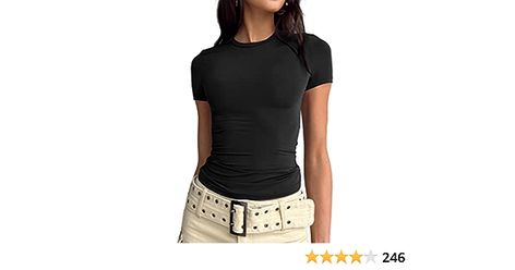 LEEDYA Women Basic Solid Crop Tops Short Sleeve Round Neck Shirt Workout Slim Fit T-Shirt Y2K at Amazon Women’s Clothing store Basic Crop Tops, Cropped Tee Shirt, Cute Summer Tops, Spring Blouses, Round Neck Shirt, Y2k Clothing, Womens Crewneck, Short Sleeve Cropped Top, Casual Tops For Women