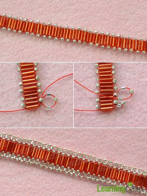 Are you touched by this beautiful red seed bead bracelet design? Follow my steps, you can also make one! Tube Bead Bracelet, Kalung Manik-manik, Seed Bead Tutorials, Anting Manik, Seed Beads Bracelet, Beaded Bracelets Tutorial, Gelang Manik, Beaded Jewelry Tutorials, Beads Bracelet Design