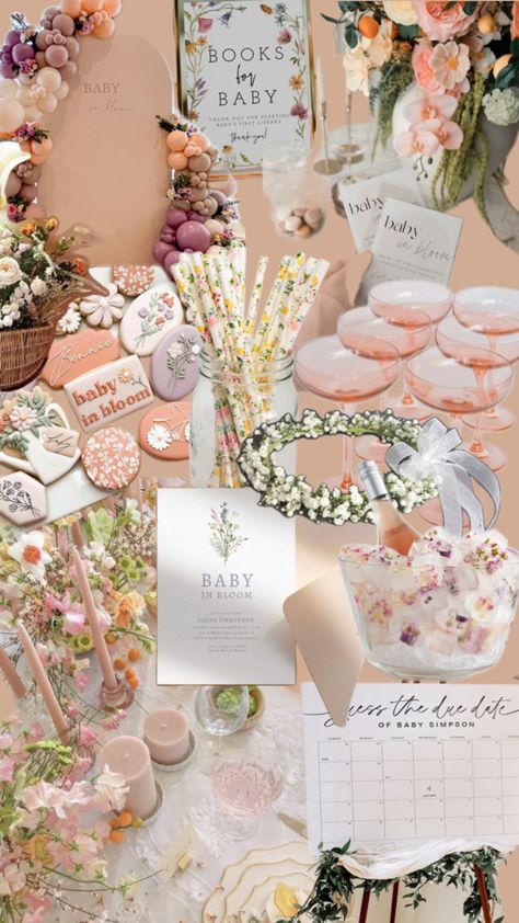 Baby in Bloom Wildflower themed baby shower Baby In Bloom Color Palette, Baby Shower Ideas Flower Theme, Baby In Bloom Shower Dessert Table, Garden Party Shower Baby, Baby Shower Themes Baby In Bloom, March Theme Baby Shower Ideas, Flower Theme Baby Shower Ideas, Baby Im Bloom Baby Shower Theme, Baby Shower Themes June