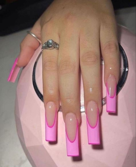 Pink French Tip Nails, Nails Photos, Pink Tip Nails, Pink French Tip, Pink French Nails, Claw Nails, French Tip Acrylic Nails, Polygel Nails, Pink French