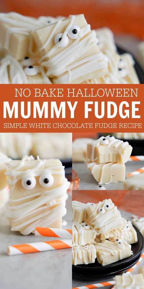 Fudge Recipes White Chocolate, Fun Halloween Baking Recipes, Pumpkin Chocolate Fudge, Quick And Easy Halloween Dessert Recipes, Fudge Recipes Halloween, Fall Fudge Flavors, Halloween Fudge Ideas, Halloween Inspired Desserts, Halloween Fudge Recipes