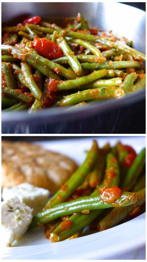 Recipe Green Beans, My Greek Dish, Greek Green Beans, Green Beans Potatoes, Greek Vegetables, Green Bean Dishes, Beans Potatoes, Greek Recipe, Greek Dinners