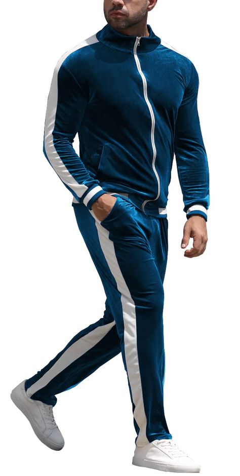 Sweatpants Set Outfit, Mens Velour Tracksuit, Sweat Suits Outfits, Outfit Athletic, Mens Sweat Suits, White Outfit For Men, Mens Tracksuit Set, Mens Jogging Suits, One Piece Hoodie