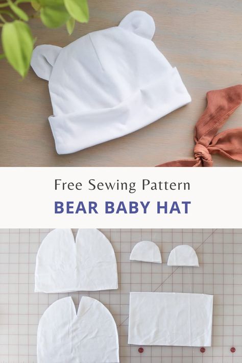 DIY Baby Bear Hat (Free Pattern Inside) - Sage&Lilac Newborn Baby Hat Sewing Pattern Free, Baby Bib Pattern Free Printable, Baby Hat Sewing Pattern Free, Diy Newborn Clothes, Baby Headband Pattern, Baby Bibs Patterns Free, Baby Hat Sewing Pattern, Free Baby Clothes, Baby Hat Free Pattern