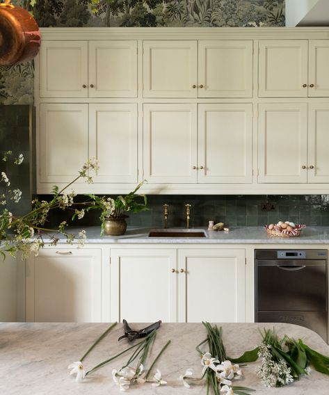 deVOL X House of Hackney's kitchen is a fantastical wonderland | Livingetc Green Tile Backsplash, Classic English Kitchen, Cream Kitchen Cabinets, Top Of Kitchen Cabinets, Decorating Above Kitchen Cabinets, Cream Cabinets, House Of Hackney, Above Kitchen Cabinets, Above Cabinets