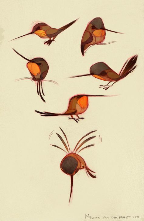 Sketchin Thoughts: The Art of Melissa van der Paardt: Rufous Hummingbirds 캐릭터 드로잉, Arte Animal, Bird Illustration, 영감을 주는 캐릭터, Illustration Character Design, Creature Design, Hummingbirds, Animal Illustration, Bird Art