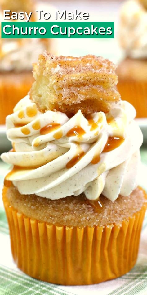 Cinnamon Cupcakes Recipe, Churro Cupcakes, Cinnamon Cupcakes, Mexican Dessert Recipes, Mexican Dessert, Cupcake Recipe, Cupcakes Recipe, Dessert Cupcakes, Party Desserts