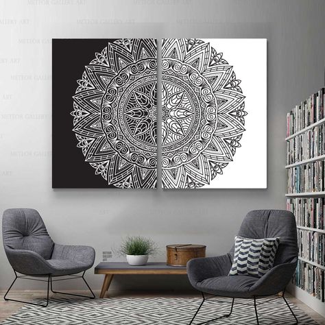 Mandala Art For Wall Hanging, Framed Mandala Wall Art, Mandala Art Canvas Wall Decor, Mandala Art Home Decor, Wall Hanging Mandala Art, Black Canvas Mandala Art, Mandala In Canvas, Family Mandala Art, Mandala Canvas Art