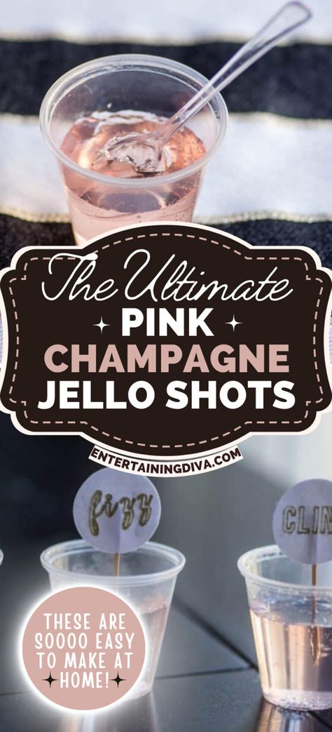 This easy pink champagne jello shots recipe is perfect for a New Year's party, bachelorette party or wedding. Made with white cranberry strawberry juice and champagne or prosecco, it tastes amazing, too! Bridal Jello Shots, Strawberry Champagne Jello Shots, Galentines Party Jello Shots, Champagne Jello Shots With Vodka, Champagne Shots Jello, Rose Champagne Jello Shots, Champagne Jello Shots Easy, Champagne Jello Squares, Tasty Jello Shots