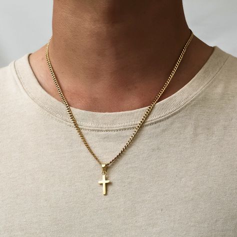 Mens Necklace Gold, Gold Cross Necklace Men, Cross Necklace Men, Men's Necklace Gold, Gold Pendants For Men, Cross Necklace For Men, Gold Necklace For Men, Etsy Jewellery, Luxury Jewelry Box