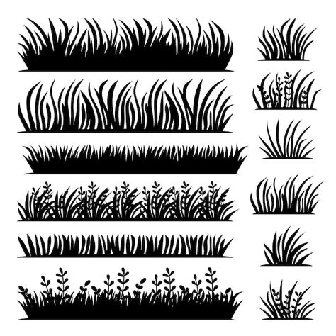 Long and short vector tufts of grass in ... | Premium Vector #Freepik #vector #flower-meadow #grass-pattern #spring-elements #spring-garden Grass Drawing, Airbrush Stencils, Grass Vector, Silhouette Tattoos, Leaf Silhouette, Garden Illustration, Garden Elements, Stencil Patterns, Photo Art Gallery