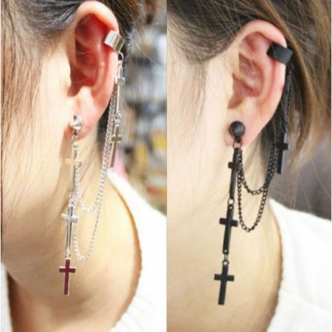 Cool! Vintage Cross Tassel  Single EarringsEar Clip just $10.99 from ByGoods.com! I can't wait to get it! Ear Wrap Cuff, قلادات متدلية, Mode Punk, Edgy Jewelry, Moda Punk, Ear Cuff Earings, Link Earrings, Estilo Punk, Statement Drop Earrings