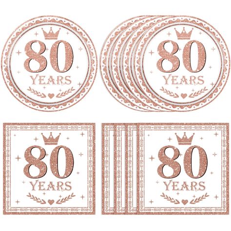 PRICES MAY VARY. What You Get:Our 80th birthday decorations include 20 pieces 80th birthday plates, 20 pieces 80th birthday napkins, we believe 80 year old birthday decorations for women are enough for you to decorate and add to your party fun and festive atmosphere. Unique Design:Rose gold 80th birthday decorations are designed to look very nice. The background color is white, simple and comfortable, and printed with rich birthday elements such as pink four-pointed stars, red hearts, crowns and Rose Gold 80th Birthday Party, 80th Birthday Party Favors, 80th Birthday Banner, Birthday Elements, 80th Birthday Party Decorations, Indoor Birthday Parties, Birthday Decorations For Women, Birthday Plates, 80th Birthday Decorations