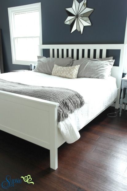 Master Bedroom Updates - Sypsie Designs Hale Navy Accent Wall, Navy Accent Wall, Ikea Hemnes Bed, Bedroom Designs Ideas, Hemnes Bed, Painted Beds, Hale Navy, Guest Bedroom Decor, Ikea Hemnes