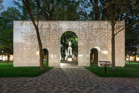 Monument Landscape Design, Landscape Wall Design, Installation Architecture, Landscape Installation, Contemporary Entryway, Contemporary Stairs, Light Art Installation, Contemporary Door, Landscape Structure