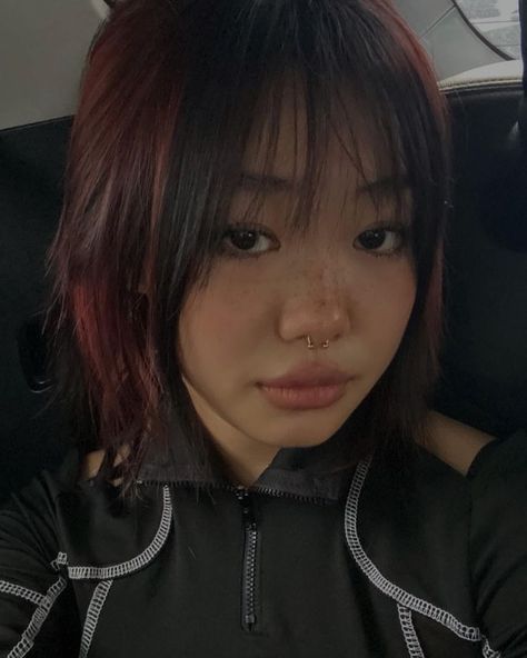 Asian With Septum Piercing, Korean Nose Piercing, Asian Septum Piercing, Asian Nose Piercing, Alt Hairstyle, Nose Bridge Piercing, Septum Nose Piercing, Bridge Piercing, Face Piercings