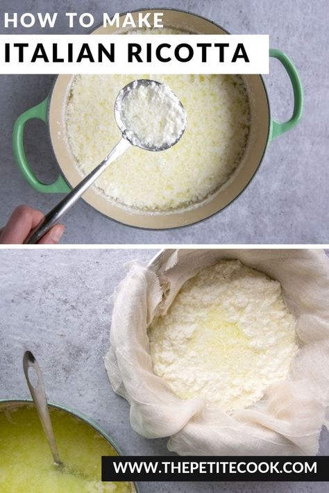 How To Make Ricotta Cheese Recipes, How To Make Homemade Ricotta Cheese, Fresh Ricotta Cheese Recipes, Cream Cheese And Heavy Cream Recipes, Homemade Ricotta Cheese Recipes, How To Make Ricotta Cheese, Diy Ricotta Cheese, Fresh Ricotta Recipe, Home Made Ricotta Cheese