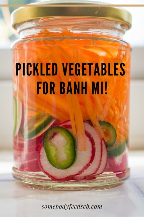 Quick Asian Pickled Vegetables, Pickles Vegetables Recipe, Banh Mi Pickled Vegetables, Thai Pickled Vegetables, Banh Mi Side Dish, Pickle Vegetables Recipe, Bahn Mi Pickled Vegetables, Korean Pickled Vegetables, Pickled Carrots Vietnamese