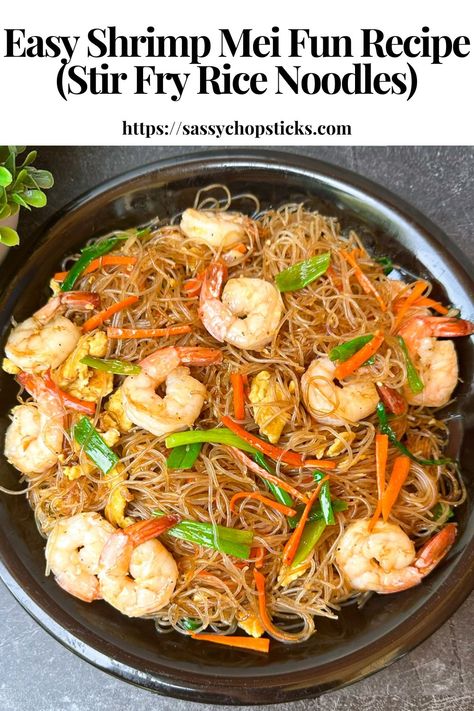 Shrimp mei fun, also known as shrimp rice noodles, is a mouthwatering and widely beloved Chinese noodle dish. Shrimp Mei Fun Recipe, Stir Fry Rice Noodles, Mei Fun Recipe, Shrimp Rice Noodles, Momofuku Recipes, Mei Fun, Chinese Noodle Dishes, Stir Fry Shrimp Recipes, Fry Rice