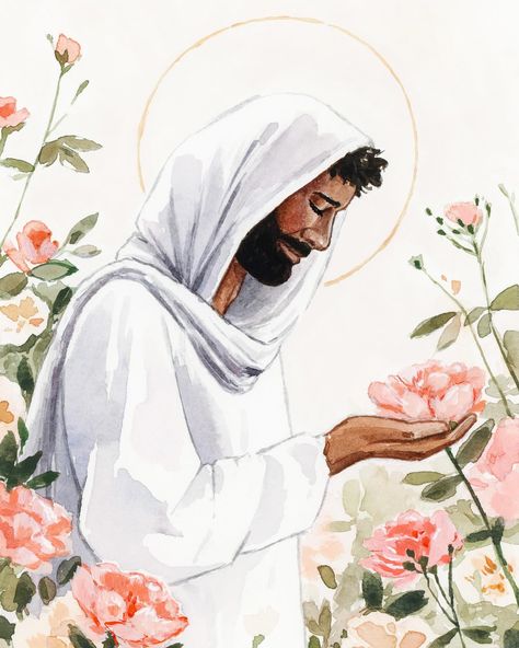 Jesus + flowers 🫶🏼🌸 two of my favorite things! Happy Sunday! I was looking through my work recently and did not realize how many times I had painted Jesus among the flowers. Clearly this combination brings me peace and happiness. I hope that today, one these paintings can do the same for you. May one of these images be a little hug from heaven for you! Paintings are titled: 1. ‘Yet I Will Not Forget Thee’ 2. ‘Christ Among The Wildflowers’ 3. ‘I Will Give You Rest’ 4. ‘My Savior In Flowers... Lds Artwork, Among The Wildflowers, Watercolor And Acrylic, Jesus Christ Art, Christian Artwork, Acrylic Artists, Spiritual Artwork, Jesus Painting, Jesus Art