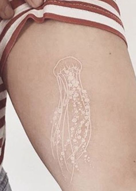 White Ink Jellyfish Tattoo, White Jellyfish Tattoo, White Ink Tattoo On Dark Skin, White Ink Tattoos, Eyeball Tattoo, Tattoo White, Rose Drawing Tattoo, White Tattoos, Uv Tattoo