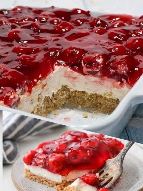 Classic Cherry Delight, Cherry Delight Dessert, Tart Cherries Recipes, Holiday Party Treats, Cherry Topping, Cherry Delight, Canned Cherries, Cherry Desserts, Cherry Recipes