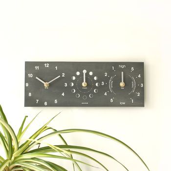 moon, time and tide clock from recycled bottles by ashortwalk | notonthehighstreet.com Tide Clock, Moon Time, Mid Century Boho, Black Interior Design, Time And Tide, Unique Office, Study Furniture, Eclectic Modern, Lunar Cycle