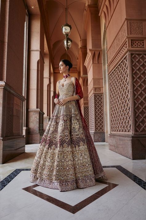 Bridal & Couture Red Gowns Indian, Silk Bridal Gown, Grey Lehenga, Faraz Manan, Lehenga Dress, Lehenga Gown, Red Indian, Indian Bridal Lehenga, Bridal Elegance